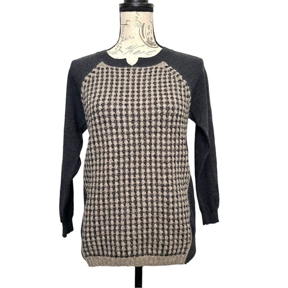 Karen Millen Women Sweater Wool Angora Blend 3 Grey Metallic Textured Fall Chic